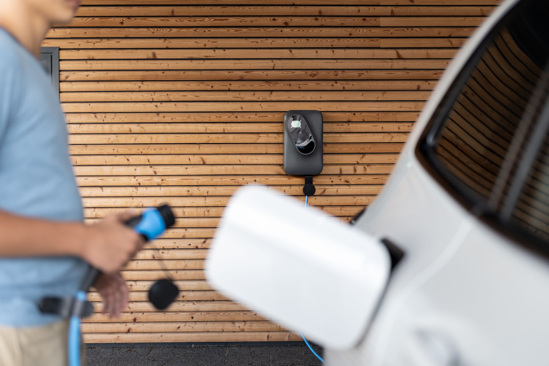 Charging stations for electric cars at a parking lot